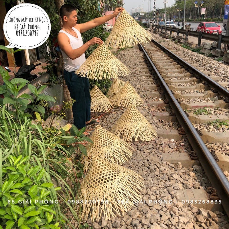 Đèn mây tre trang trí, đèn tre trang trí thả trần tua rua