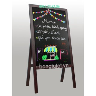 Bảng đen chân gỗ gấp 60 x120cm - Bảng menu nhà hàng cafe (Tặng bút dạ quang, hộp phấn màu)