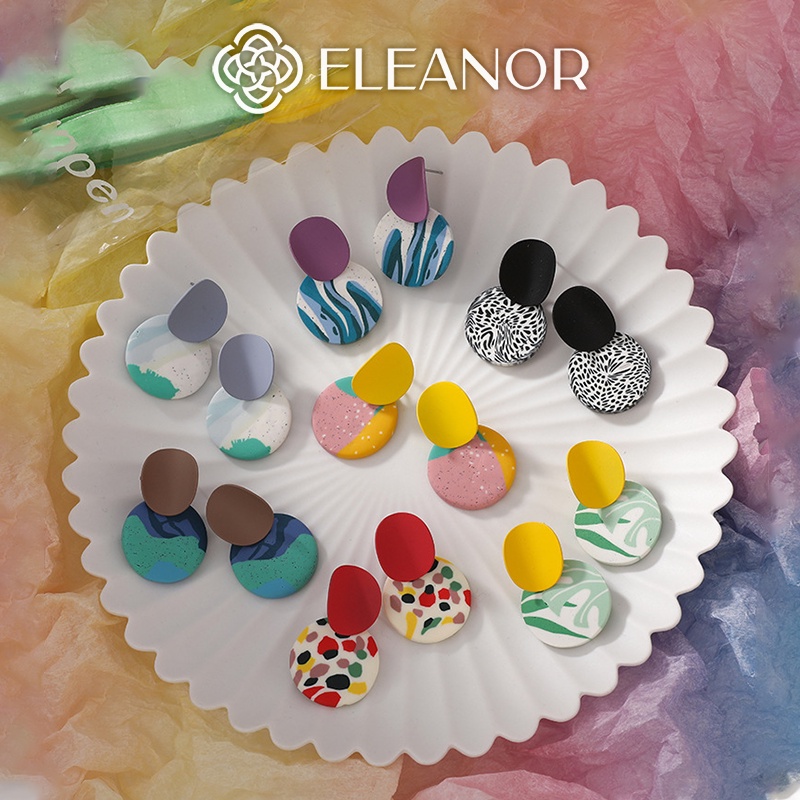 Bông tai nữ chuôi bạc 925 Eleanor Accessories hình tròn nhiều màu sắc phụ kiện trang sức trẻ trung 5358