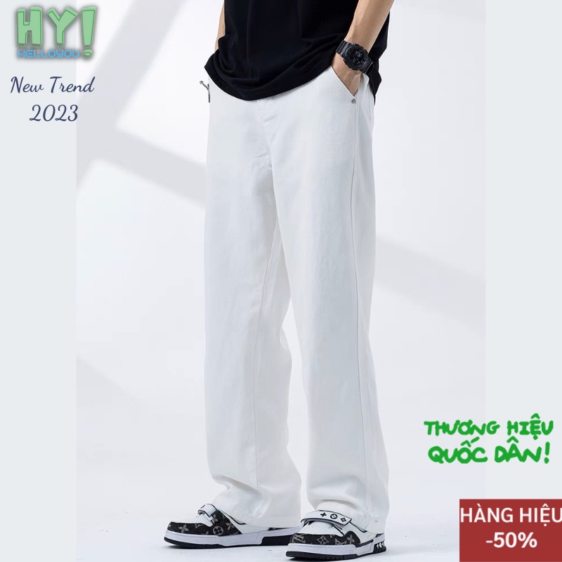 Quần jean màu nâu nam ống rộng CẠP CAO HELLOYOU, Quần bò trắng rộng nam dáng baggy unisex Hàn Quốc top xu hướng 2023