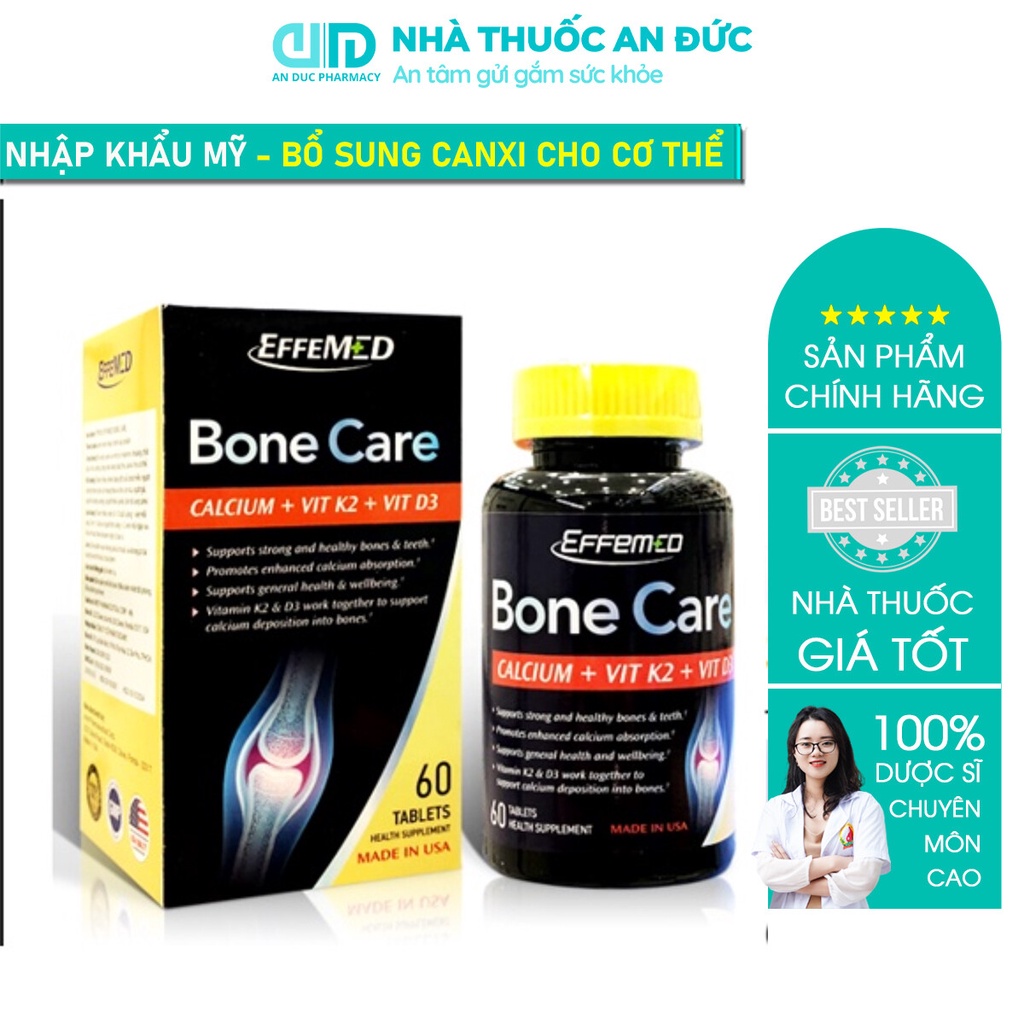 viên uống bổ sung canxi, vitamin d3, vitamin k2 Bone Care - Nhập khẩu Mỹ, giúp xương răng chắc khỏe, tăng hấp thu canxi