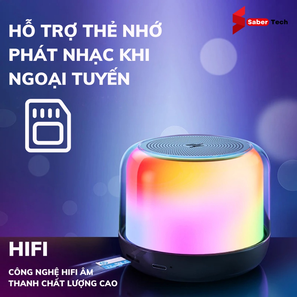 Loa bluetooth mini đèn LED RGB 360 độ, kết nối không dây HP S02, âm thanh HIFI, trong trẻo bass mạnh pin trâu thẻ nhớ