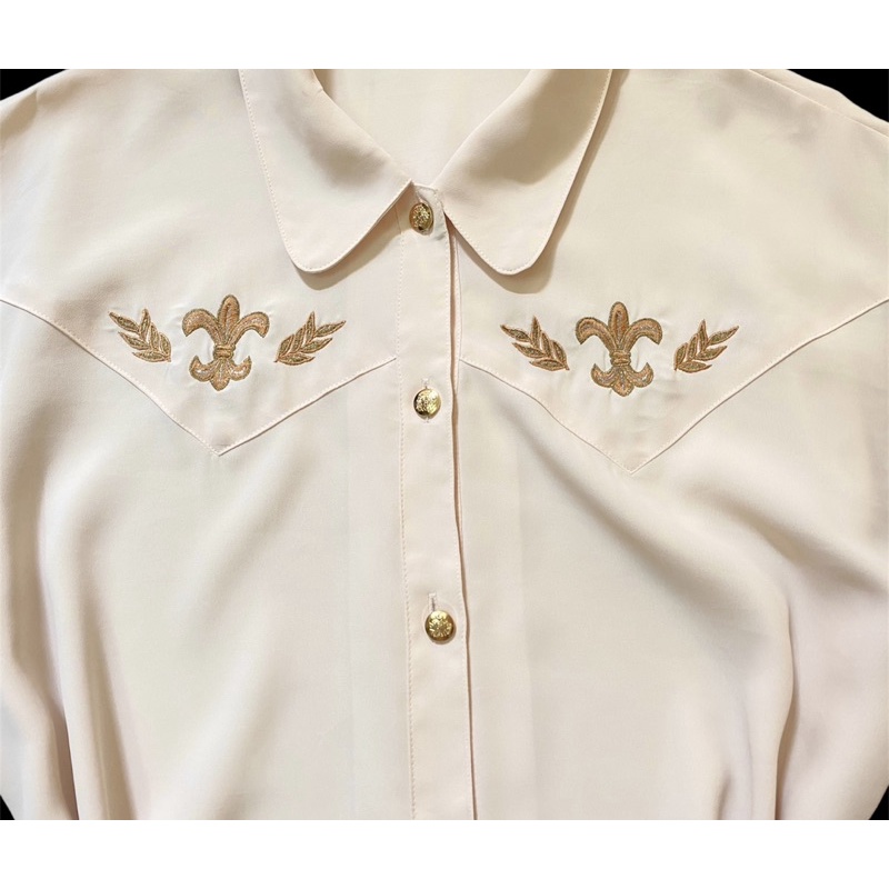 •Áo Sơmi nữ vintage nude tiểu thư họa tiết thêu siêu sang•