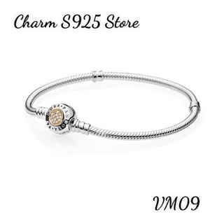 VÒNG TAY PAN ALE MỀM KHOÁ VÀNG PHỐI TRẮNG ĐÍNH LOGO BẠC S925 THUẦN KHIẾT HÀNG CAO CẤP