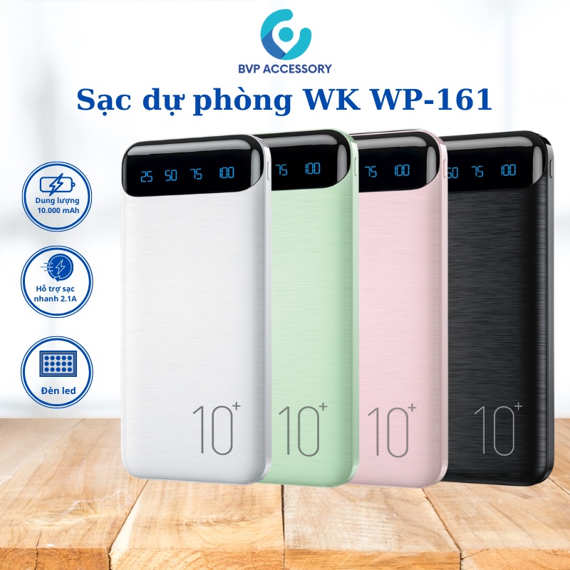 Pin sạc dự phòng 10000 mAh WK DESIGN WP-161, Cục sạc dự phòng sạc nhanh  2.1A nhỏ gọn tiện lợi - BVP | Shopee Việt Nam