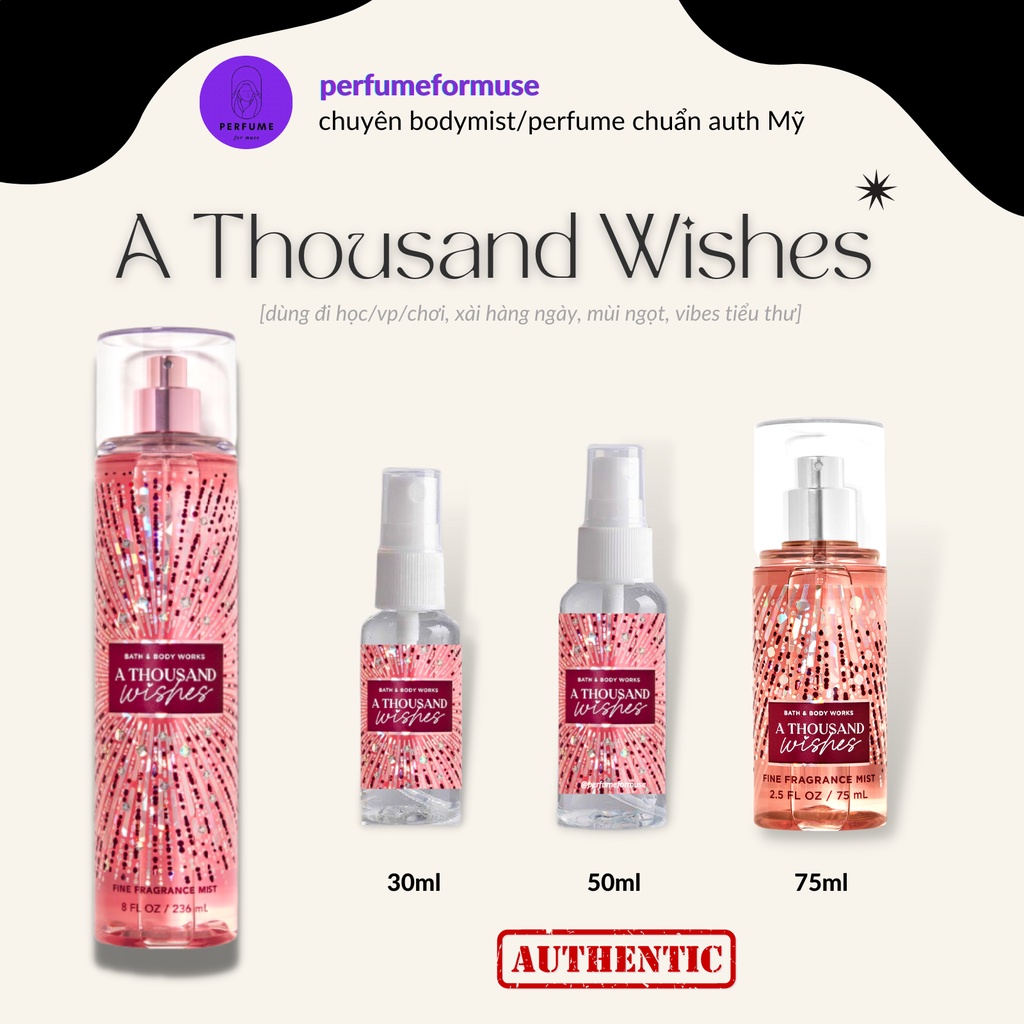 Xịt thơm toàn thân Bath and Body Works | A Thousand Wishes | Bodymist