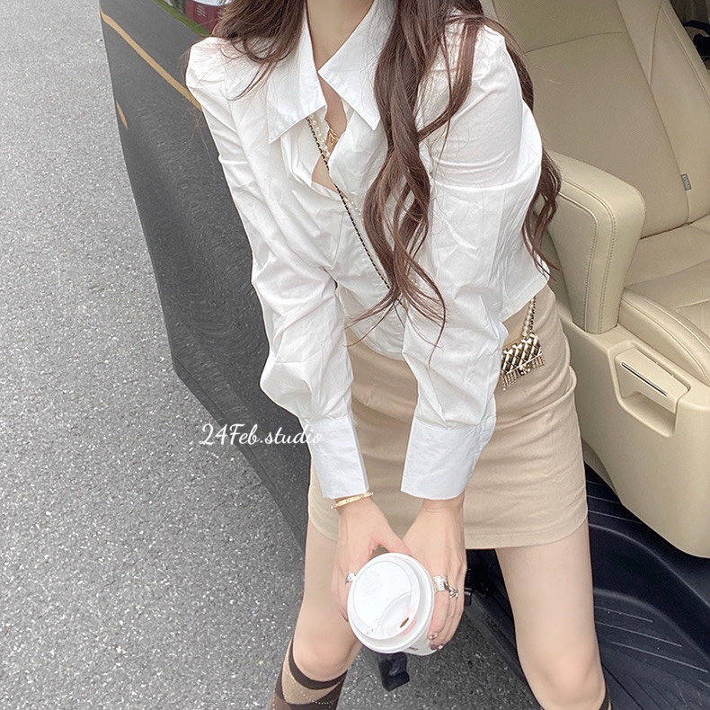 [SET08] Set áo sơ mi chiết eo kèm chân váy be phong cách Loli Hàn Quốc | BigBuy360 - bigbuy360.vn
