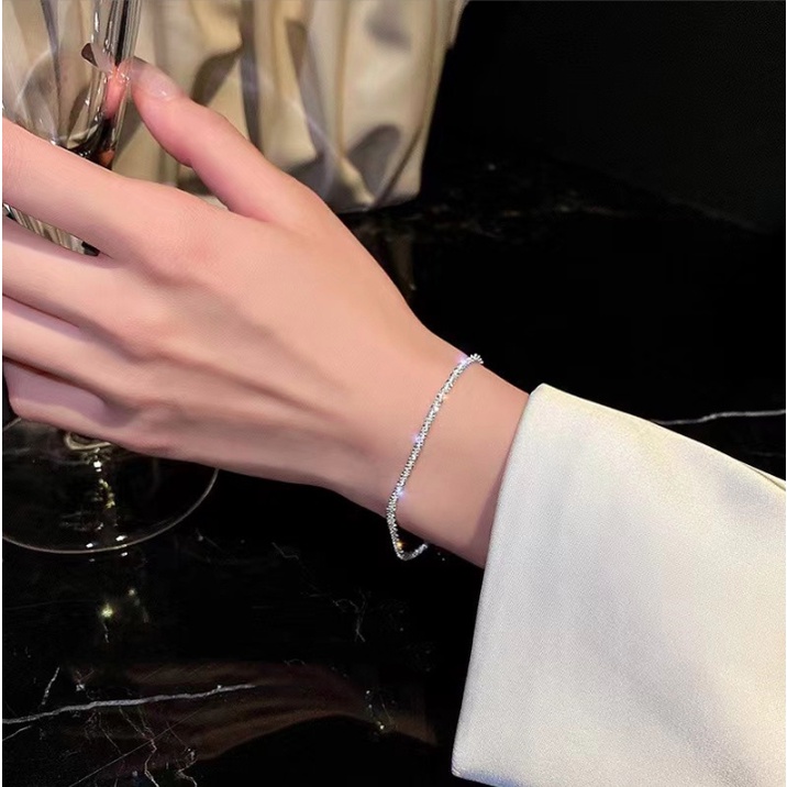 Dây chuyền vòng cổ choker nữ vòng tay nhẫn hợp kim bạc 925 lấp lánh phong cách hàn quốc sang chảnh