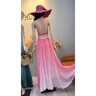 maxi suông dập li hở lưng