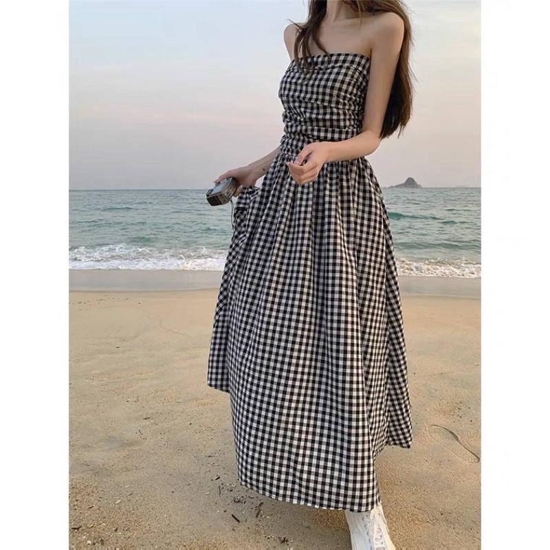 Váy cúp ngực caro