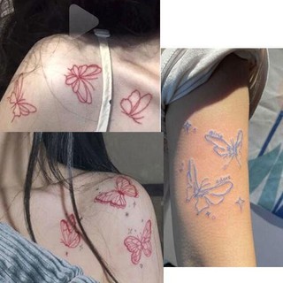 ( rẻ mà chất lượng)Decal dán hình xăm bướm xanh đỏ cánh tay hình xăm dán nữ bền đẹp chống thấm nước cá tính ngọt ngào th