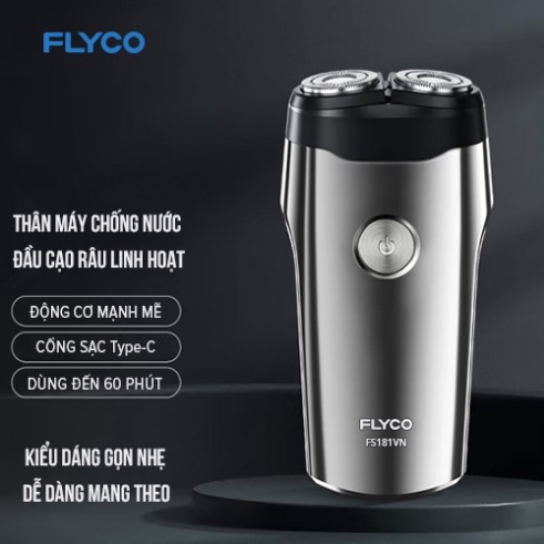 Máy Cạo Râu Flyco FS181VN 2 Lưỡi Kép Thân Máy Kháng Nước - Hàng Chính Hãng