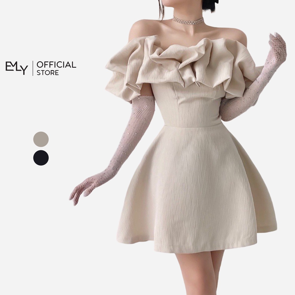 Đầm dáng xòe trễ vai cúp ngực mini Emilyshop (T)