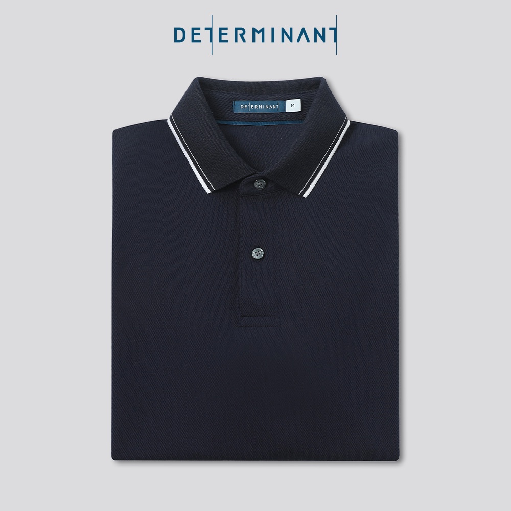 Áo thun nam Polo Cotton Visdry kháng nước thương hiệu Determinant - màu Xanh Navy phối cổ viền Trắng [P01-04]