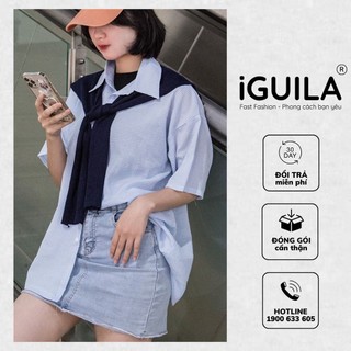 Áo sơ mi nữ form rộng tay lỡ basic, Áo sơ mi kẻ sọc xốp trơn oversize phong cách Hàn Quốc, SOMIT02