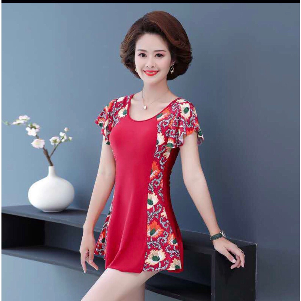 Bikini Đồ bơi nữ 1 mảnh liền thân trung niên dành cho người béo tay ngắn kèm quần đùi lót trong LM018