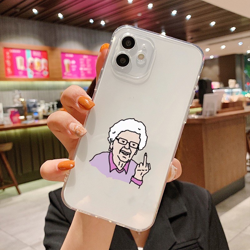 Ốp Điện Thoại bà già dơ ngón giữa Cho iPhone 13 12 7 8 Plus X Xr Xs Max 11 12 Pro Max SE 2020 u674