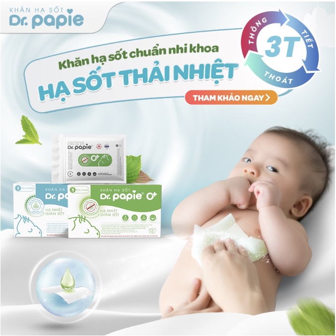 [Gift]Gói 5 Khăn Lau Hạ Sốt Dr Papie Thải Nhiệt Hạ Sốt Chuẩn Nhi Khoa, Ngăn Ngừa Co Giật Cho Bé