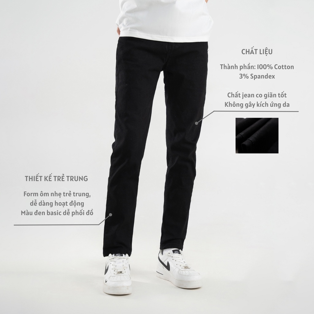 Quần Bò Nam MENSEVIC Đen Dáng Ôm Chất Liệu Jeans Cotton Co Giãn Không Bai Không Xù, Bền Màu HTRJ014
