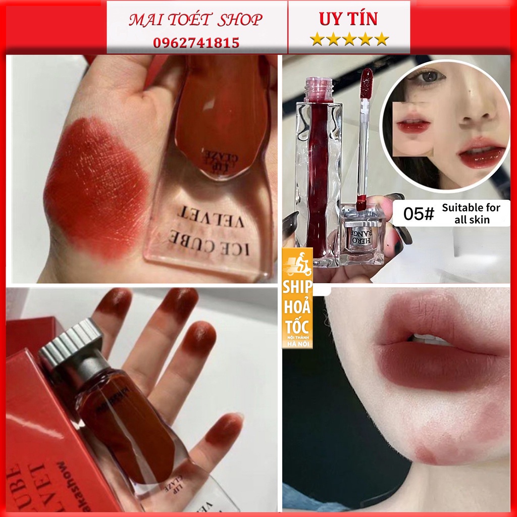 (Mua 2 giá 17k)Son kem bóng lì Herorange Kakashow velvet dạng tuýp tone đỏ nâu đất nhung lì mềm mịn dễ tán