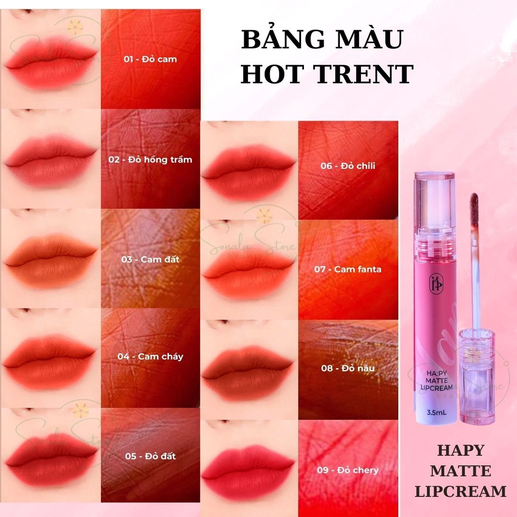 Son lì kháng nước cao cấp Hapy matte MiniGarden 2023 chính hãng 3.5ml lâu trôi siêu lì giữ màu 24h màu đẹp SONALA