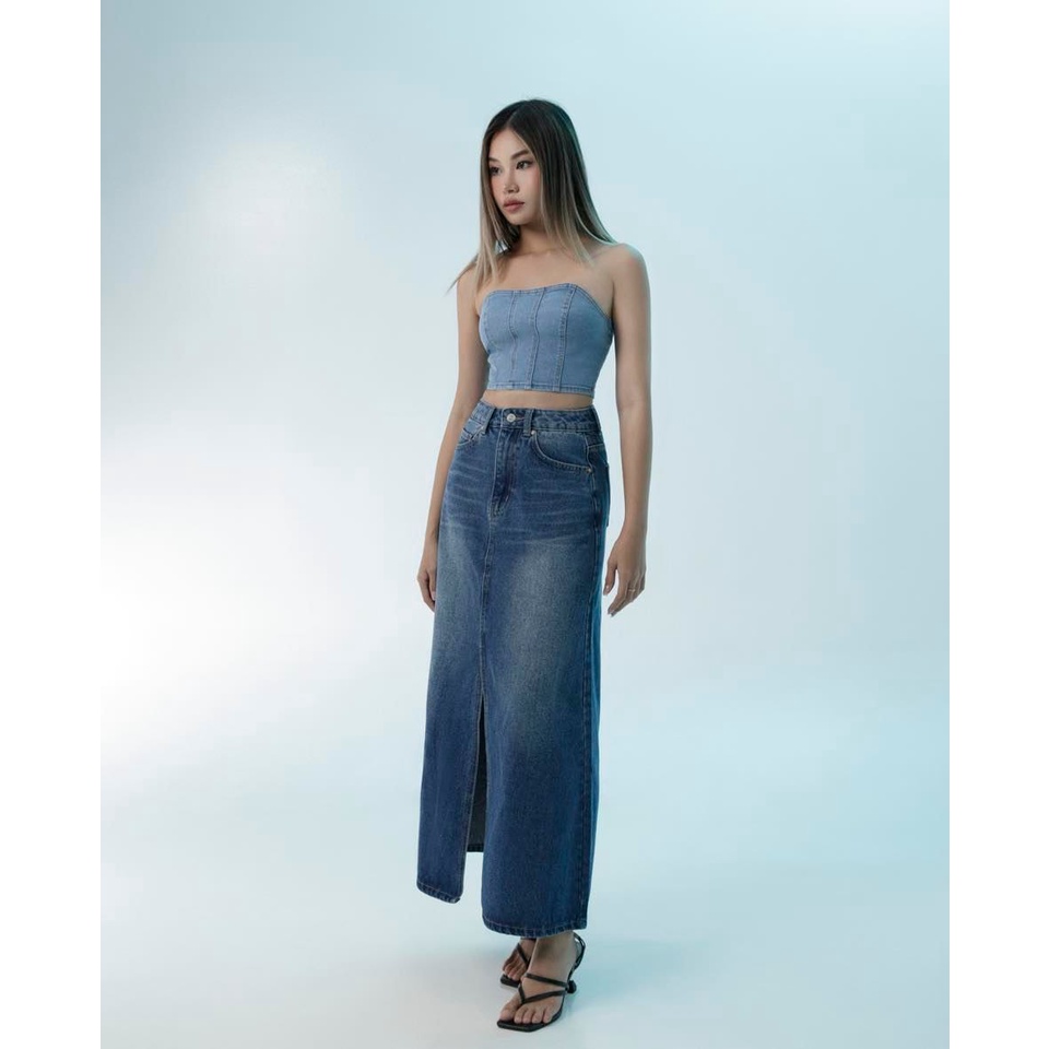 Áo ống jeans CHICMONKI phom croptop - ERIN DENIM TUBE TOP - CMJ1475 | BigBuy360 - bigbuy360.vn