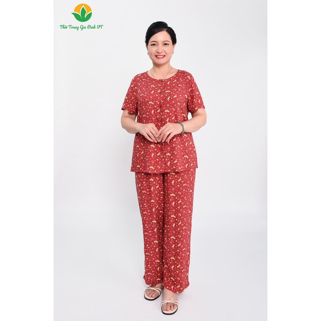 Đồ bộ trung niên Việt Thắng, quần dài, áo cộc tay, chất liệu lanh (tole) - B08.2308