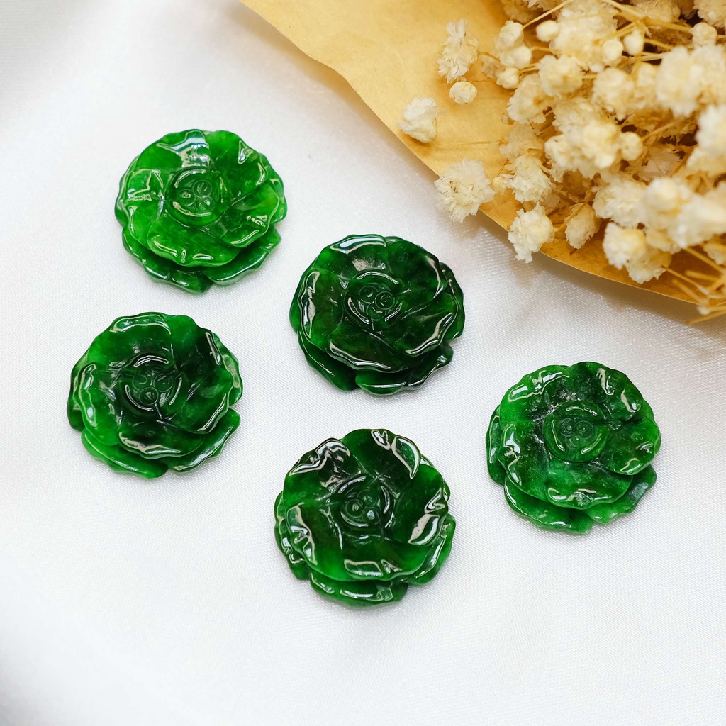 Mặt hoa mẫu đơn ngọc sơn thủy làm mặt dây, xỏ vòng tay UPCARA