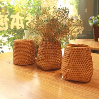 Ly/cốc mây cắm hoa vintage hanmade Cốc cắm hoa mây tre đan decor bàn làm việc Mây tre shop