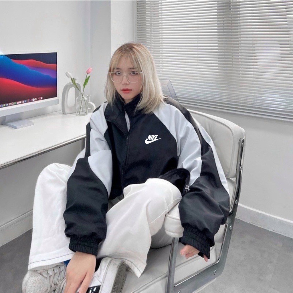Áo khoác gió Nike thêu logo chính hãng đôi nam nữ 2 lớp unisex chất liệu dù cao cấp unisex form rộng brand jacket