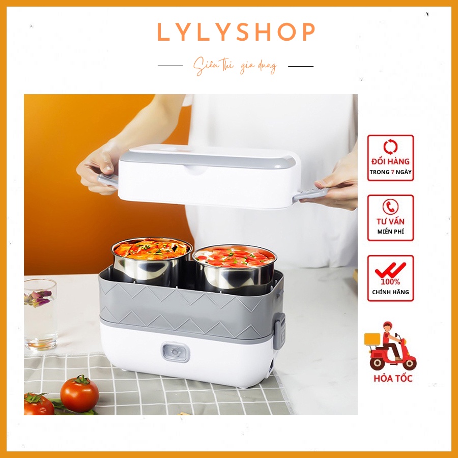 Hộp cơm cắm điện văn phòng 2 tầng,4 bát inox, có tay cầm tiện lợi, có chức năng tự nấu chín,giữ nhiệt,nóng - Lylyshop