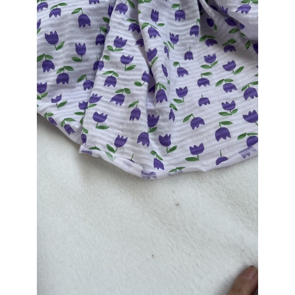 Vải cotton giấy Hàn hình hoa tulip nhí màu tím