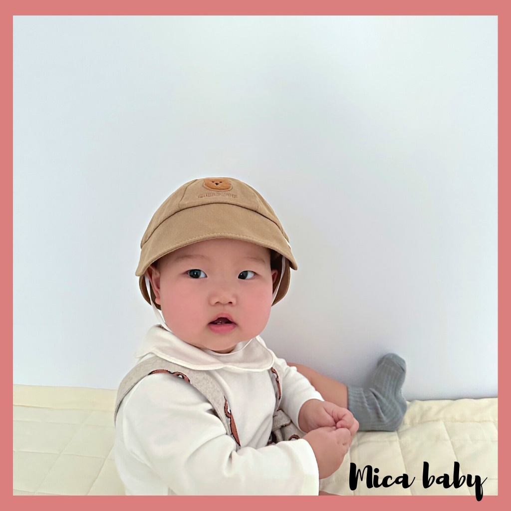 Mũ bucket trẻ em đính gấu phòng cách Hàn Quốc thời trang đáng yêu cho bé MH227 Mica baby
