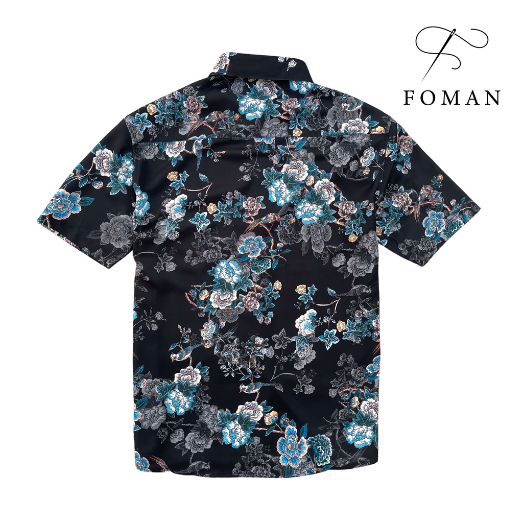 Áo sơ mi Nam hoạ tiết Chim Đỗ Quyên Pinkster Flower FOMAN tay ngắn, chất vải Lụa, thấm hút, thoáng khí, không nhăn FM-50