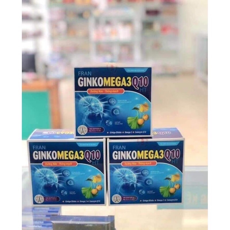 Viên uống Ginkomega3 Q10 giúp bổ não, sáng mắt an thần tạo giấc ngủ sâu (Hộp 100 viên)