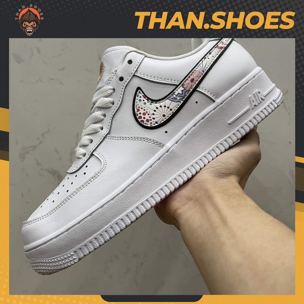 Giày Air Force 1 Custom Flower, AF1 Trắng Móc Hoa - Than.Shoes