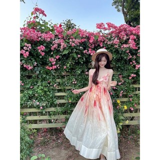 Đầm maxi hai dây loang màu