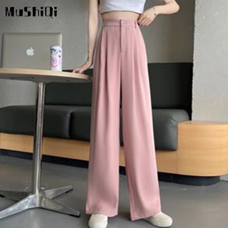 Quần dài MUSHIQI ống rộng lưng cao phong cách Hàn Quốc thời trang dành cho nữ