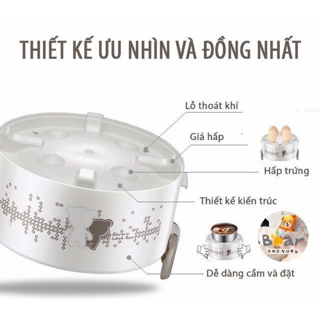 HỘP CƠM BEAR 3 TẦNG, DUNG TÍCH 2L, dùng cho văn phòng, bảo hành chính hãng