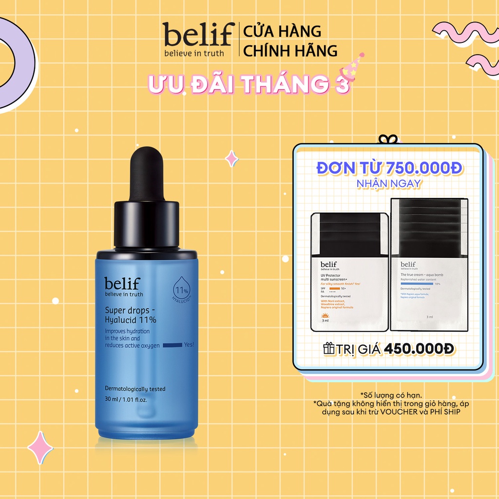 Tinh chất cấp ẩm chuyên sâu chống oxy hóa belif Super Drops Hyalucid 11% 30ml