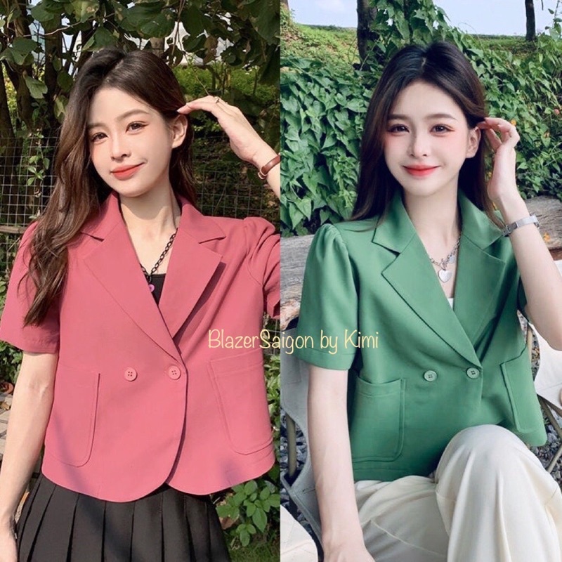 (Có Clip) Áo Vest Ngắn Tay Màu Hồng Thiết Kế 1 Lớp Áo Khoác Dáng Ngắn Màu Xanh - Size SML - BLA23010