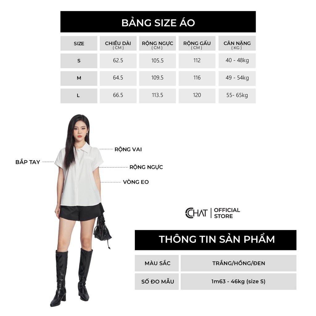 Áo Sơ Mi Nữ 𝐂𝐂𝐇𝐀𝐓 Tay Liền Lơ Vê Túi Ốp Chất Thô Cao Cấp 13SNT2002ST