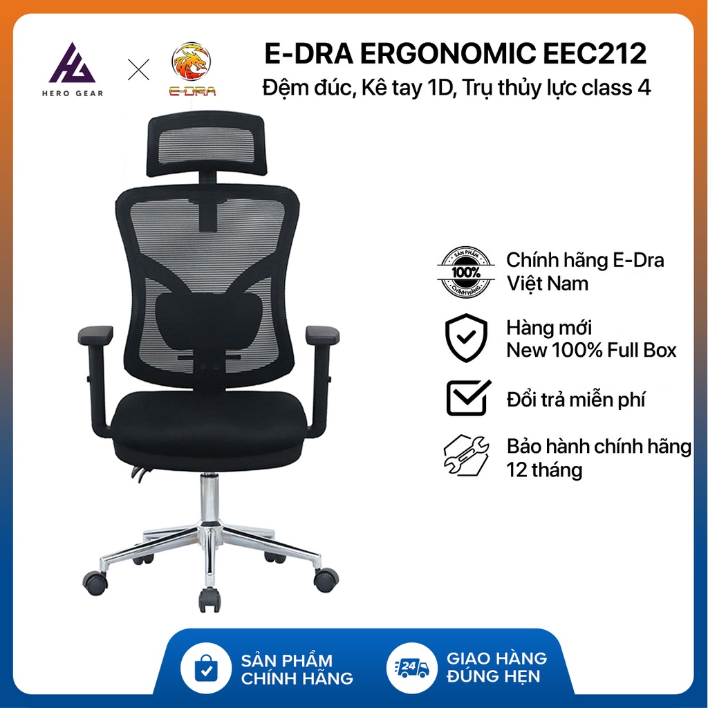 Ghế công thái học Ergonomic E-DRA EEC212 - Chất liệu lưới - Đệm đúc - Trụ thủy lực Class 3 Bifma - Hàng chính