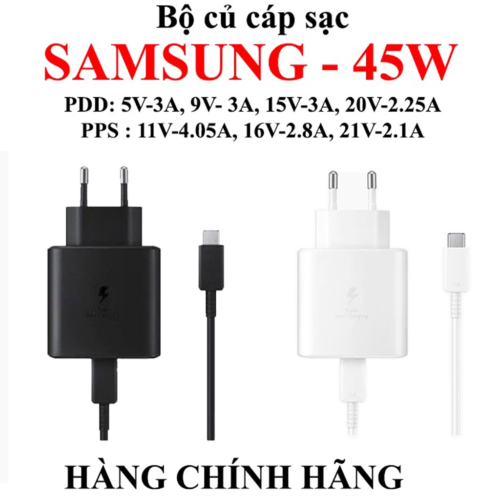 Bộ sạc nhanh Samsung 45W sạc siêu nhanh BACARAT - Hàng chính hãng bảo hành 30 ngày