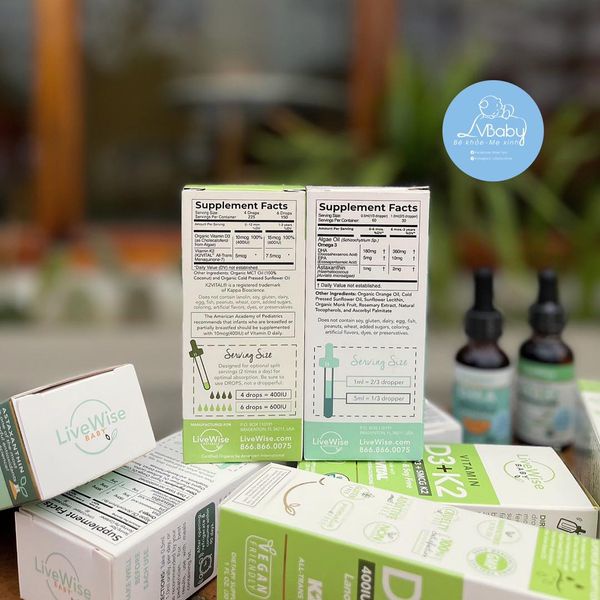COMBO D3K2 + DHA LIVEWISE USA  CÓ NGUỒN GỐC ORGANIC, THUẦN CHAY