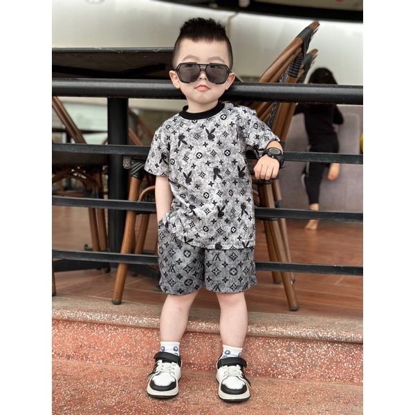 Bộ cộc tay bé trai 8-38kg , bộ quần áo poly cotton in tràn hoạ tiết siêu sang chảnh cho bé