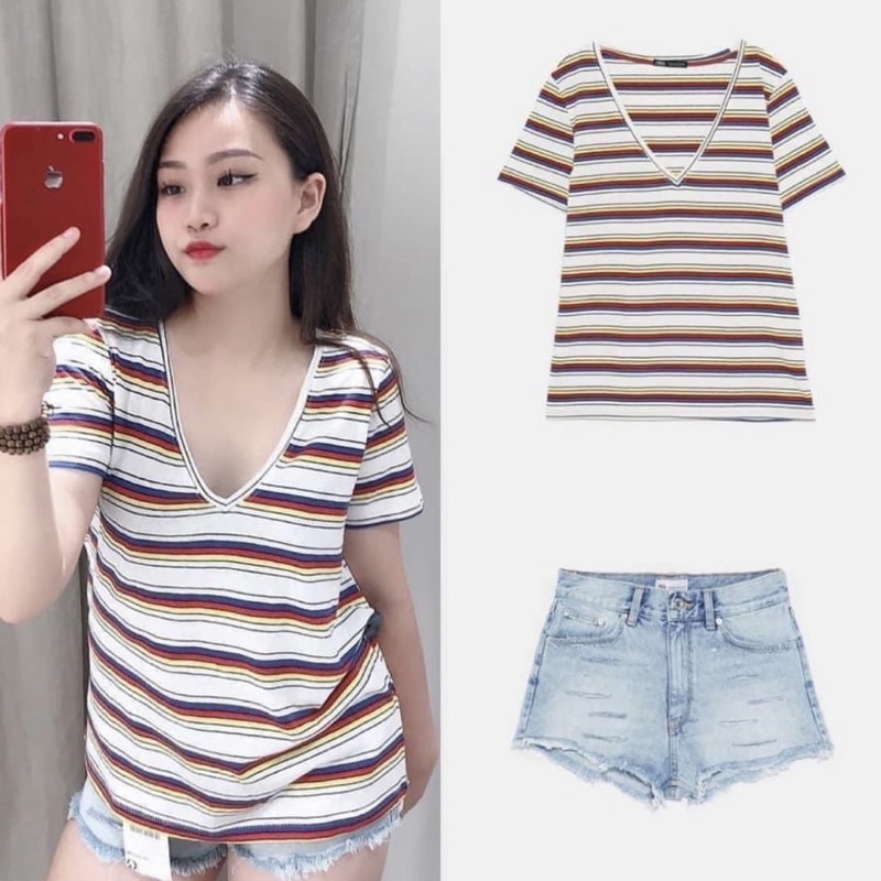 Áo phông trơn cổ tim ZRAA (kèm ảnh thật)
