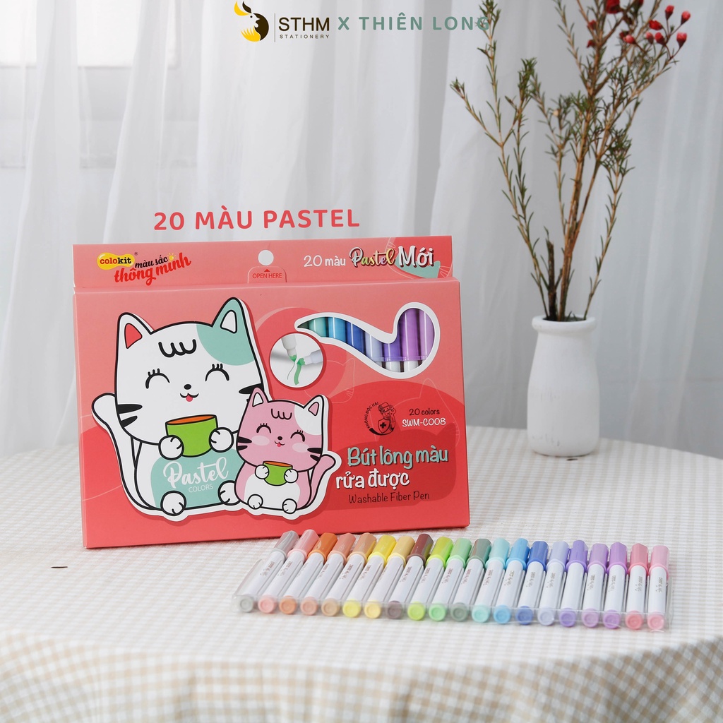 Bút lông màu Fiber Pen Colokit Thiên Long - 20 màu pastel và 36 màu - Bút ngòi trụ viết Calligraphy