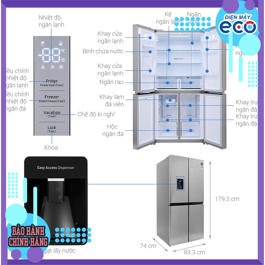 Tủ lạnh Samsung Inverter Multi Door 4 cánh 488 lít RF48A4010M9
