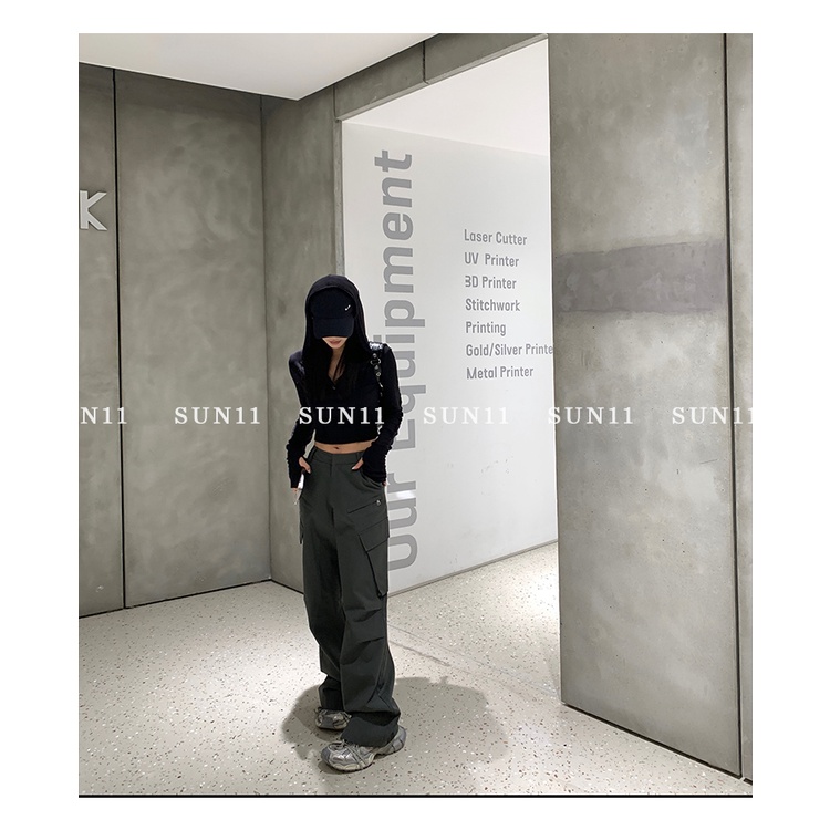 Quần Yếm Lưng Cao Dáng Ôm Màu Xám Đậm Phong Cách Mỹ Thời Trang Mới 2023 Cho Nữ